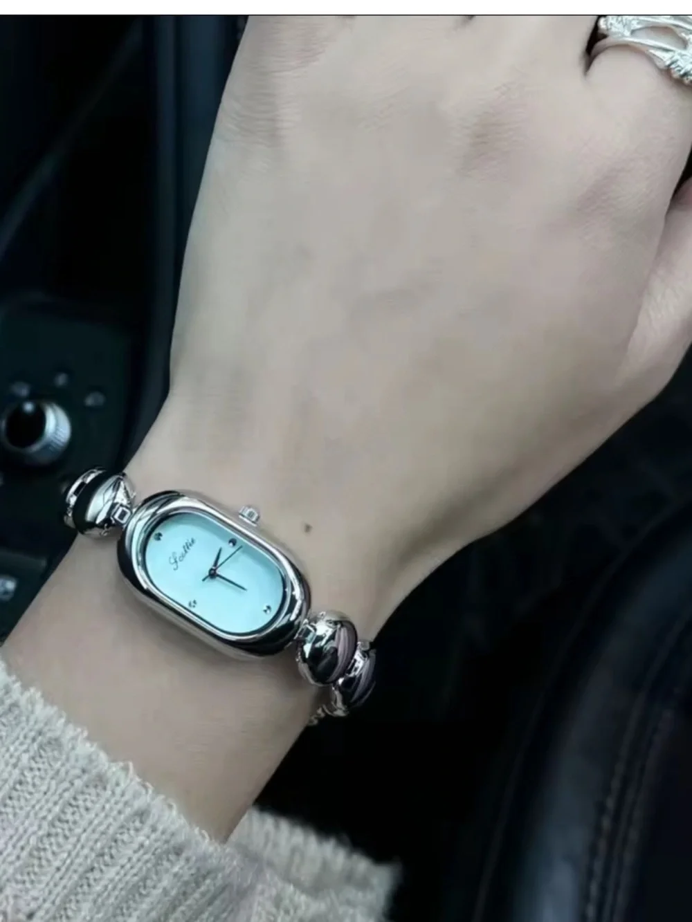 Silver Bracelet Watch with Light Blue Dial for Women